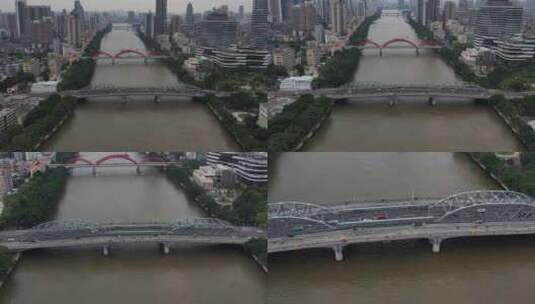 广州海珠广场海珠桥航拍原素材高清在线视频素材下载