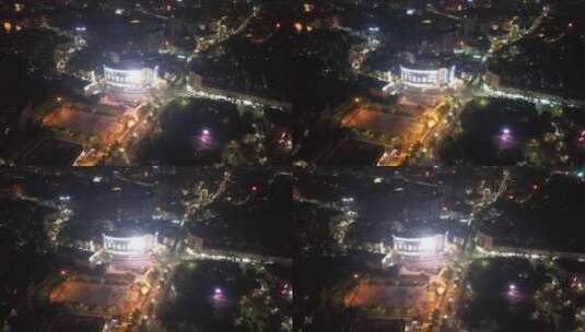 广东阳江百利广场夜景航拍高清在线视频素材下载
