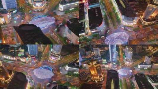 上海市杨浦区商圈五角场广场夜晚夜景城市车高清在线视频素材下载