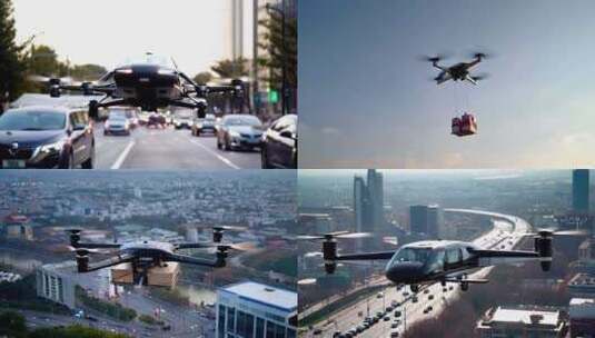 低空经济无人机城市快递高清在线视频素材下载