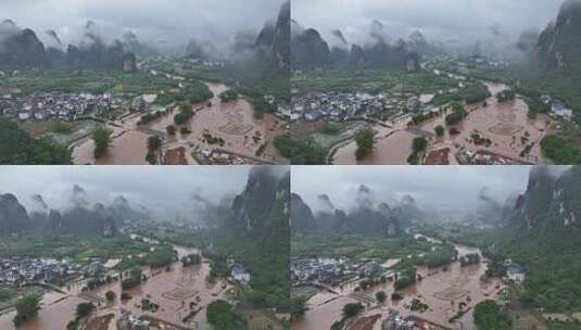 桂林夏季暴雨洪水航拍高清在线视频素材下载