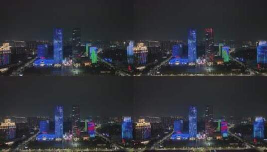 江门五邑华侨广场夜景航拍蓬江万达广场夜景高清在线视频素材下载