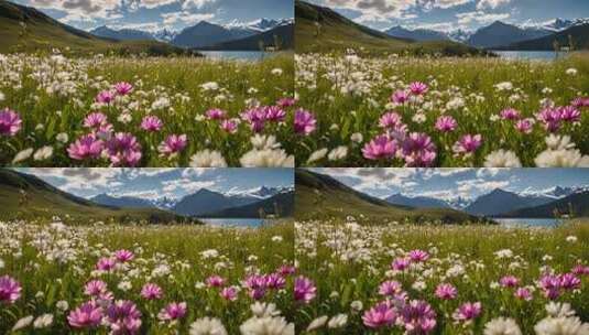 山间花海湖泊自然风景高清在线视频素材下载