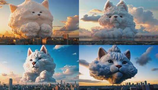 可爱宠物形状漂浮云朵 梦见小猫小狗的片头高清在线视频素材下载