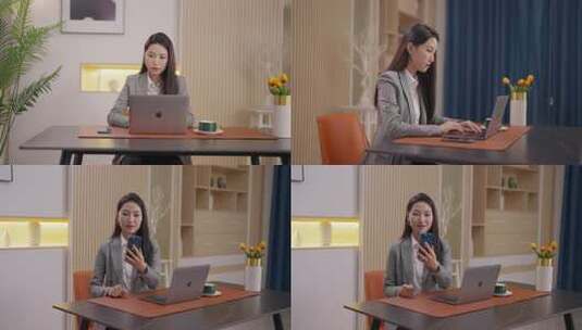 职场女性办公桌前使用手机 视频会议高清在线视频素材下载