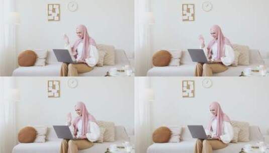 戴粉色头巾的女士高清在线视频素材下载