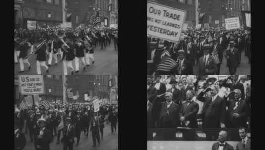 第一次世界大战中美国街道上的游行者高清在线视频素材下载