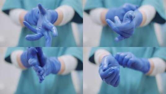 女外科医生戴上防护手套特写高清在线视频素材下载