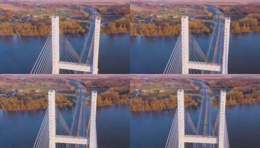 无人机拍摄河上的一座桥高清在线视频素材下载