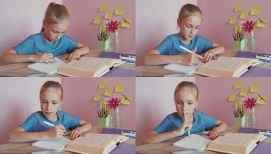 微笑的女孩子在家学习高清在线视频素材下载