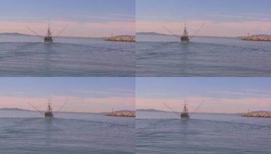 海港行驶的渔船高清在线视频素材下载