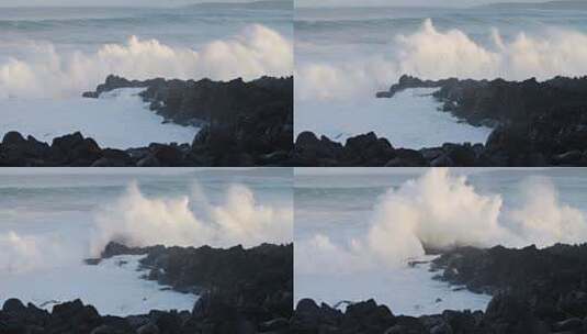 巨浪卷过夏威夷多石的海岸高清在线视频素材下载