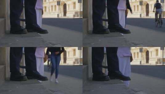男人的脚站在老石阶上的特写镜头高清在线视频素材下载