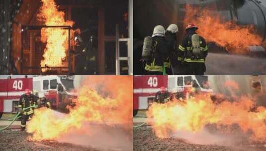 消防员进行消防演练高清在线视频素材下载