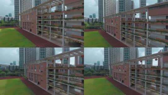 4k航拍深圳玉龙学校的楼道和球场高清在线视频素材下载