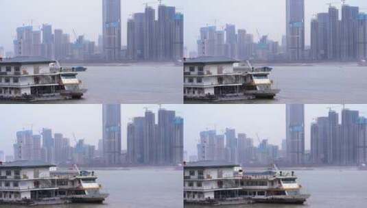 武汉江滩长江轮渡从码头驶出高清在线视频素材下载