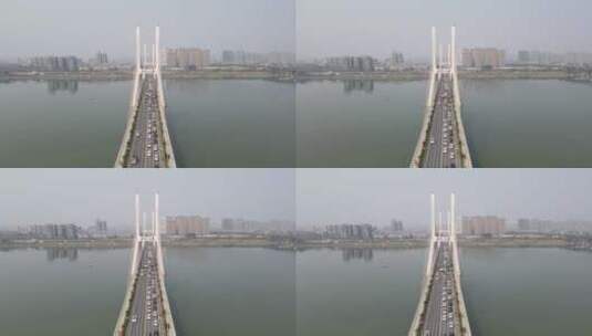 湖南湘潭湘江二桥交通航拍高清在线视频素材下载
