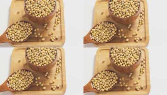 白背景的新鲜黄豆五谷食材高清在线视频素材下载
