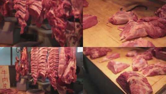 【镜头合集】挂起来的猪肉猪肋骨高清在线视频素材下载