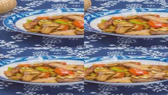 小炒腊肉家常菜品滑轨平移高清在线视频素材下载
