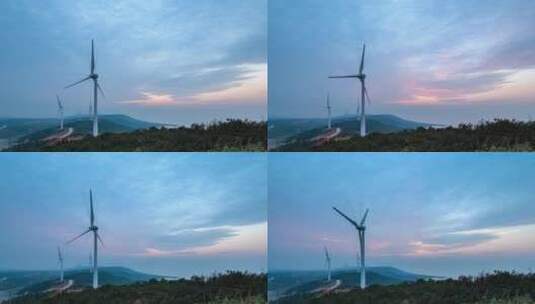 鄱阳湖湖畔风电场日出延时 江西省九江高清在线视频素材下载
