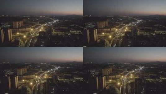 航拍湖南衡阳城市风光城市立交桥夜景高清在线视频素材下载