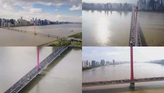 4k杭州城市风景超高清钱江三桥商业建筑高清在线视频素材下载