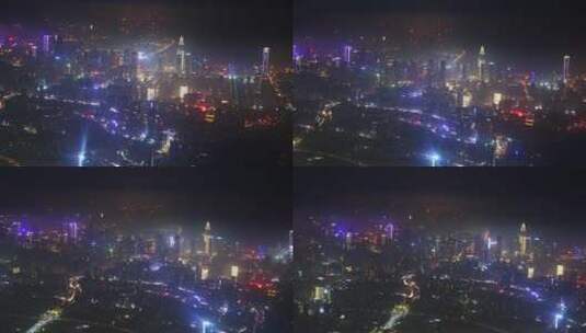 飞机舷窗外晚上现代城市深圳夜景高清在线视频素材下载