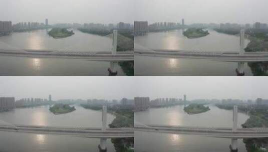 航拍衡阳市东洲岛大桥高清在线视频素材下载