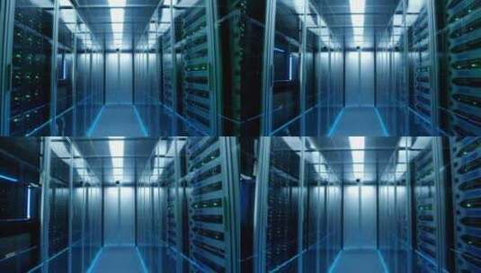 蓝色数据中心走廊高清在线视频素材下载
