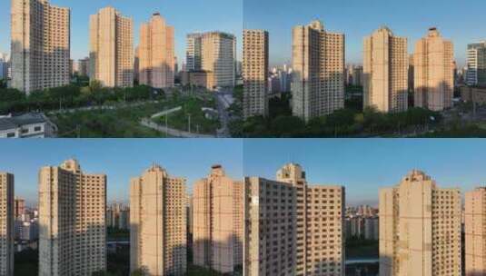 上海浦西清晨航拍高清在线视频素材下载
