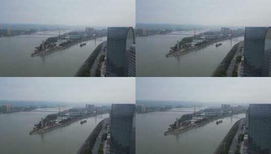 城市航拍湖北宜昌长江西岛高清在线视频素材下载