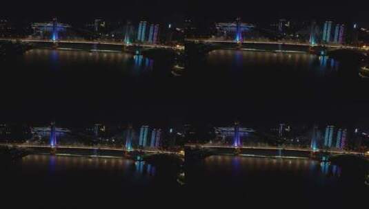 湖南益阳城市地标建筑桥梁夜景航拍高清在线视频素材下载