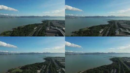 深圳湾公路大桥深圳湾口岸深圳航拍4K高清在线视频素材下载