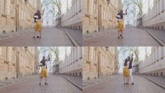 情侣一起在街上跳舞高清在线视频素材下载