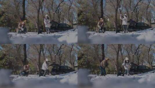 幸福情侣在雪地里玩耍高清在线视频素材下载
