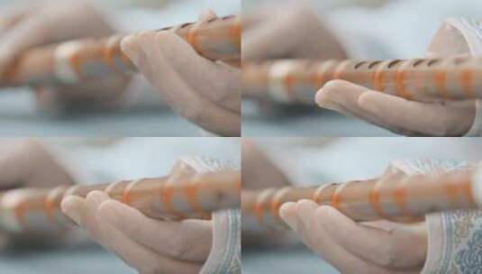 笛子升格视频中国风传统乐器竹笛手指特写高清在线视频素材下载