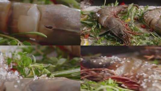 黑虎虾撒上海盐高清在线视频素材下载