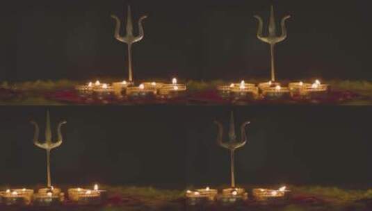 桌子上神圣的三叉戟符号特写高清在线视频素材下载