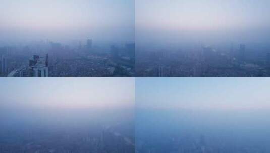 广州天空雨雾与密集城市高楼建筑群航拍高清在线视频素材下载