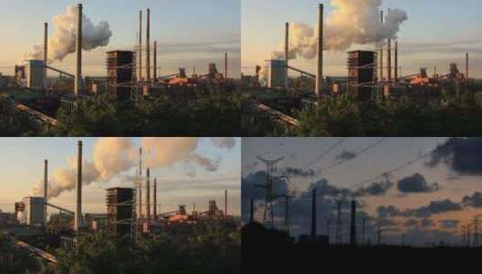 炼钢厂冒烟的烟囱高清在线视频素材下载