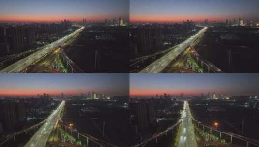 城市内高架桥立交桥汽车车流交通夜景航拍高清在线视频素材下载