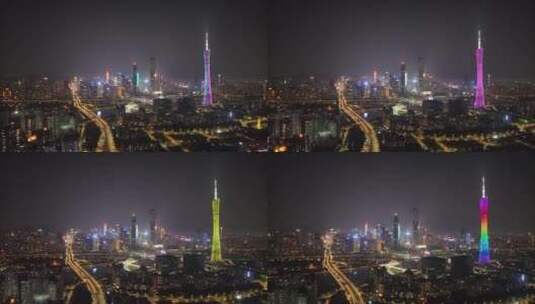 航拍广州塔珠江新城夜景高清在线视频素材下载