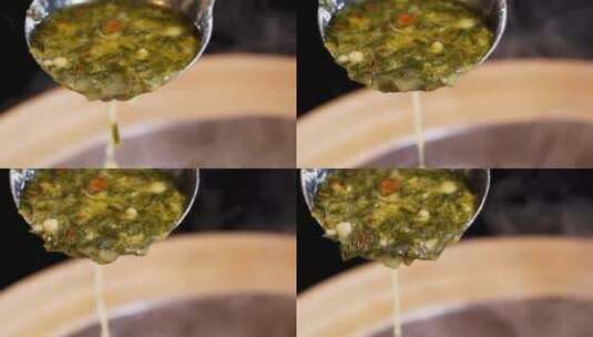酸菜汤汁滴落中餐农业餐饮聚餐美食高清在线视频素材下载
