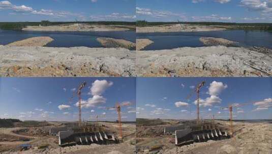 M1施工工地 中俄铁路桥的施工高清在线视频素材下载