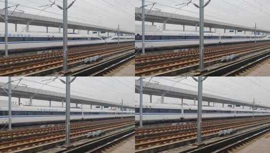 江西上饶站火车站出站的高铁动车组高清在线视频素材下载