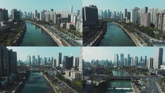锦江河道航拍成都九眼桥市中心美丽城市景观高清在线视频素材下载