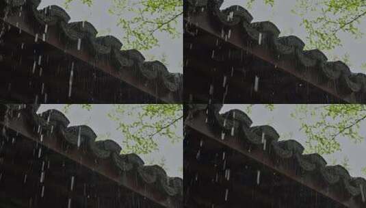 雨季雨天雨景古建筑屋檐雨滴意境高清在线视频素材下载