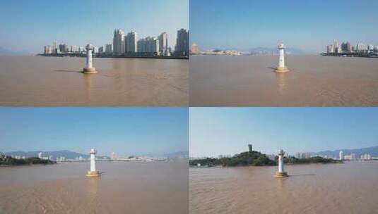 浙江省温州市瓯江江心屿的灯塔高清在线视频素材下载