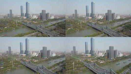 原创 无锡京杭大运河金匮大桥航拍城市风光高清在线视频素材下载